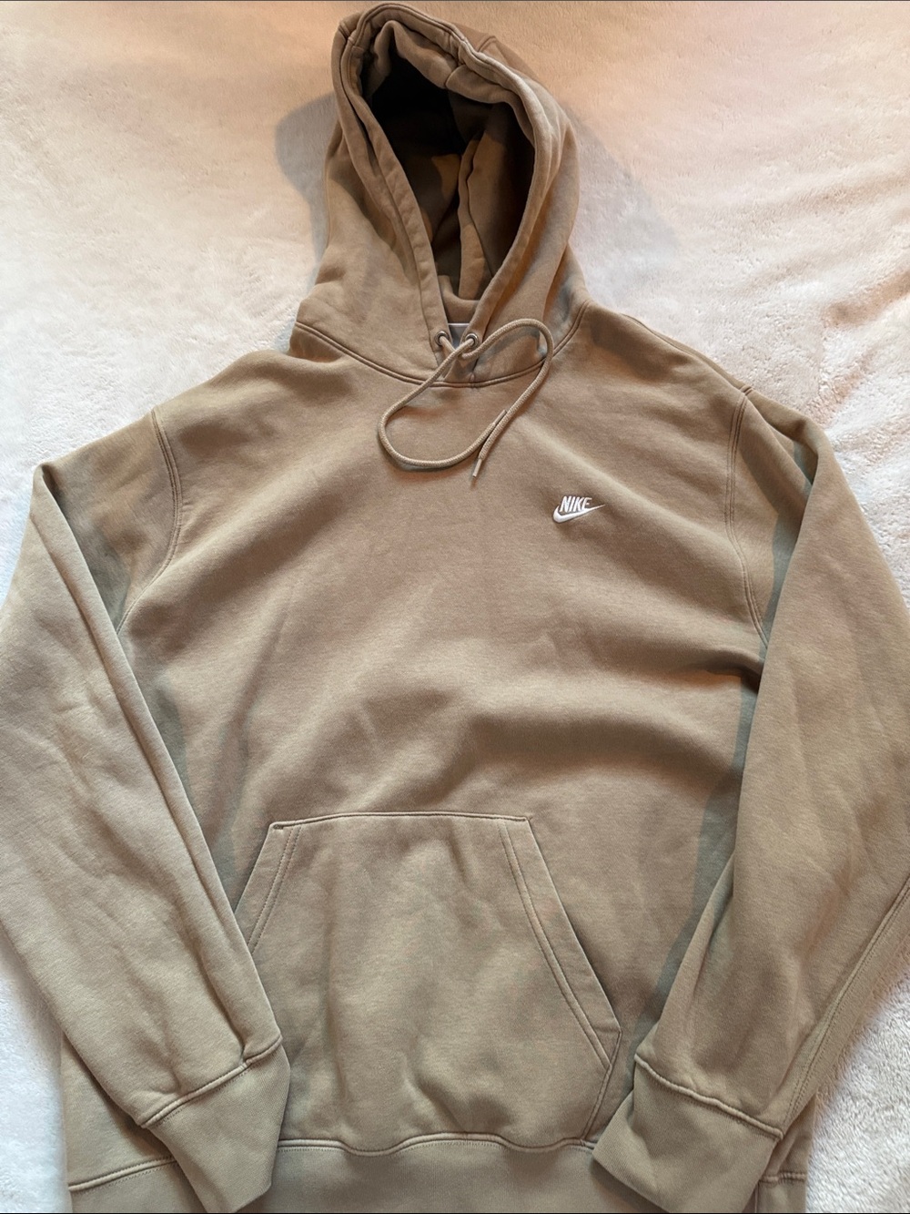 Nike Men’s Pullover Hoodie in Khaki Tan with White Logo
